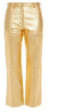 NWT Sandro Gold Leather Capris Sz 38